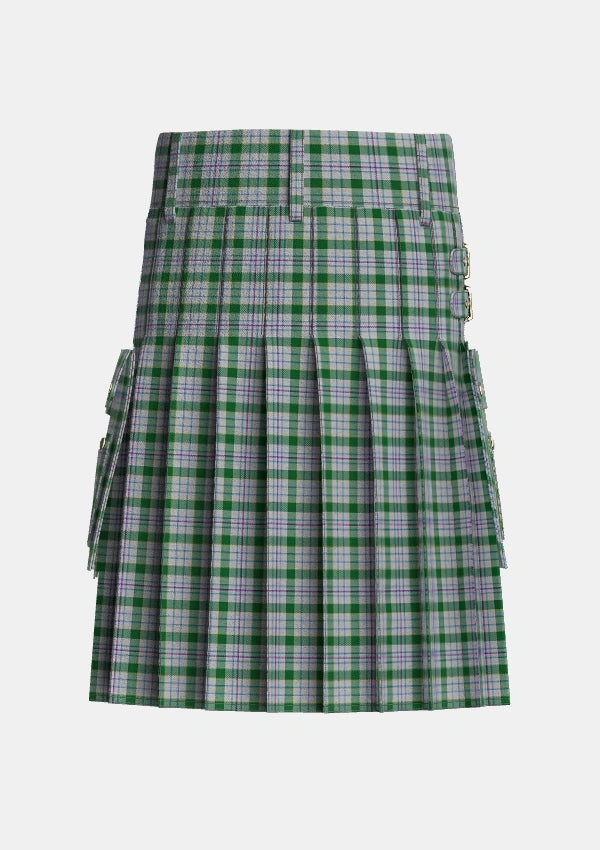 Utility_Milne_dress_green_Tartan_3196_kilt_back_image_with_pleated_design_and_adjustable_buckles_for_men