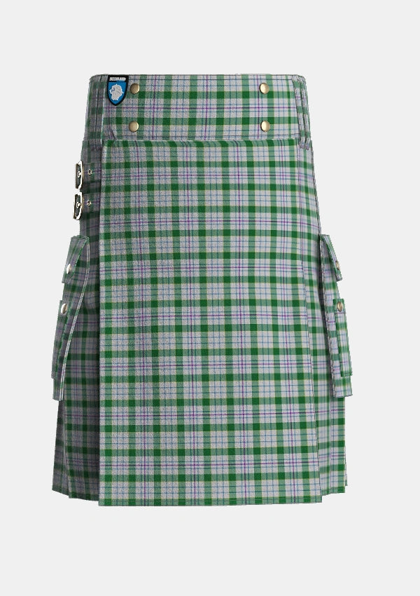 Utility_Milne_dress_green_Tartan_3196_kilt_front_image_with_pleated_design_and_adjustable_buckles_for_men