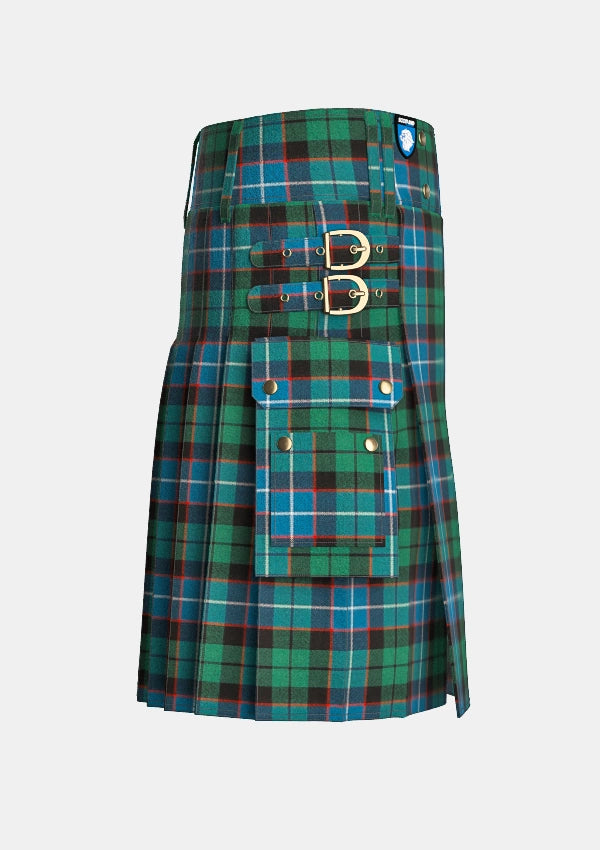 Utility_Mitchell_Tartan_kilt_right_image_with_pleated_design_and_adjustable_buckles_for_men
