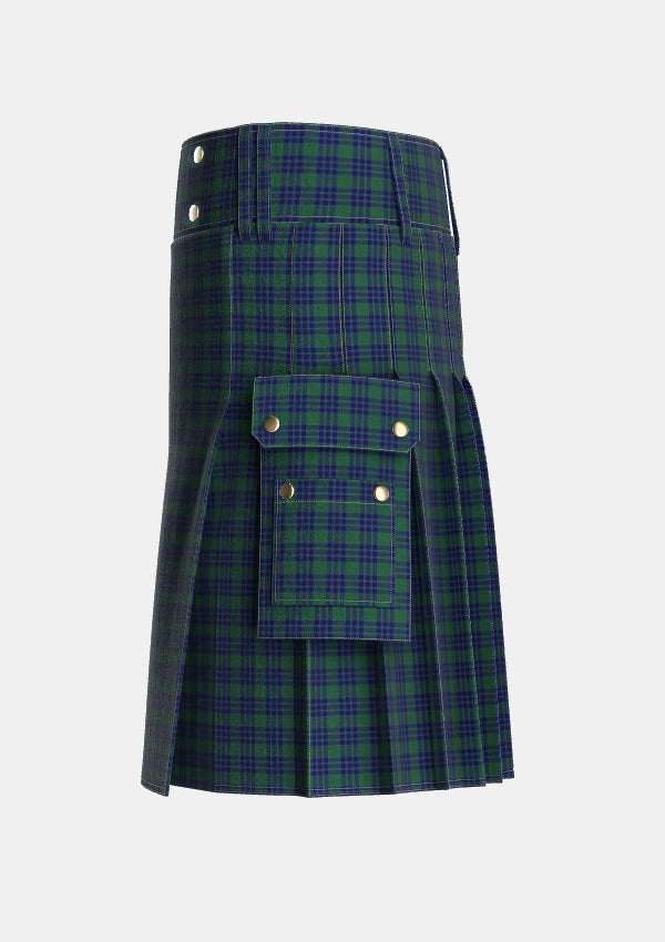 Utility_Montgomery_2_Tartan_114_kilt_left_image_with_pleated_design_and_adjustable_buckles_for_men