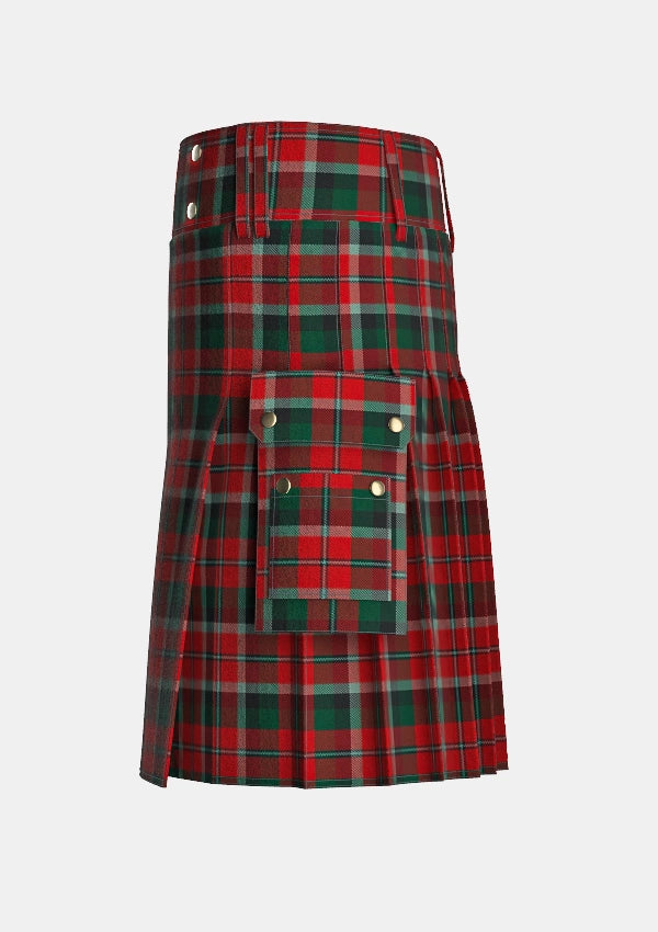 Utility_Montrose_Tartan_350_kilt_left_image_with_pleated_design_and_adjustable_buckles_for_men