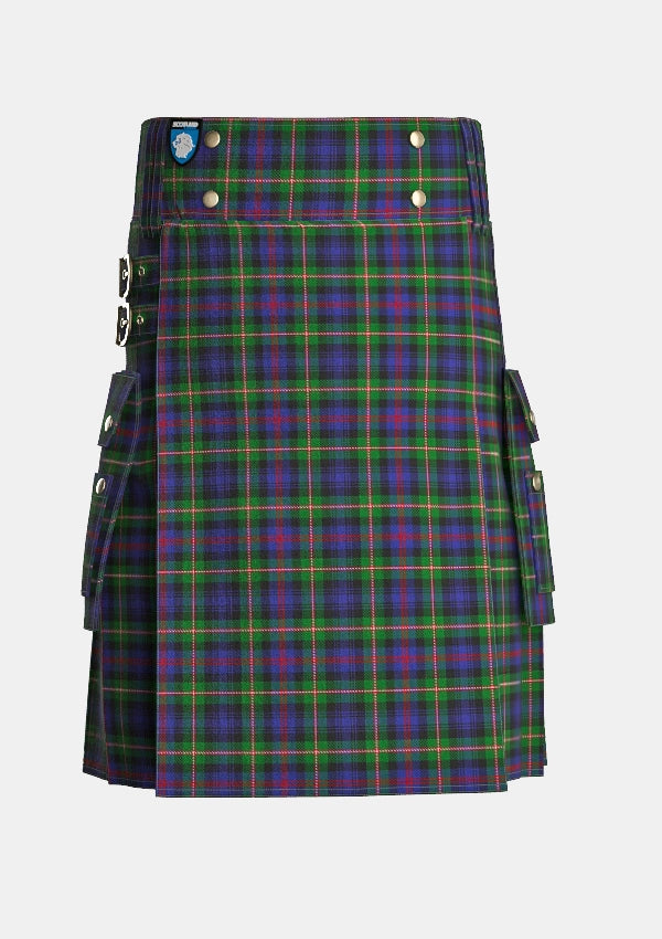 Utility_Morgan_Tartan_kilt_front_image_with_pleated_design_and_adjustable_buckles_for_men