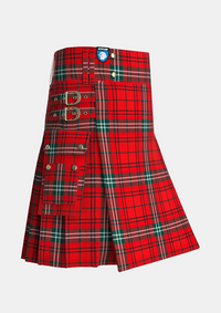 Utility_Morrison_Red_Tartan_kilt_side_image_with_pleated_design_and_adjustable_buckles_for_men