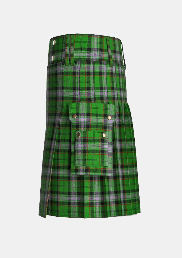Utility_Moss_Tartan_6063_kilt_left_image_with_pleated_design_and_adjustable_buckles_for_men