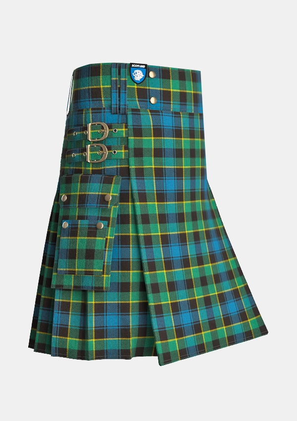 Utility_Mowat_tartan_258_kilt_side_image_with_pleated_design_and_adjustable_buckles_for_men