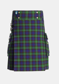 Utility_Nicolson_Green_Hunting_Tartan_322_kilt_front_image_with_pleated_design_and_adjustable_buckles_for_men