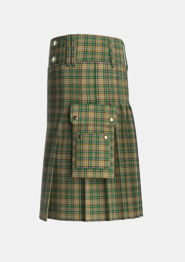 Utility_OFarrell_Tartan_1875_kilt_left_image_with_pleated_design_and_adjustable_buckles_for_men