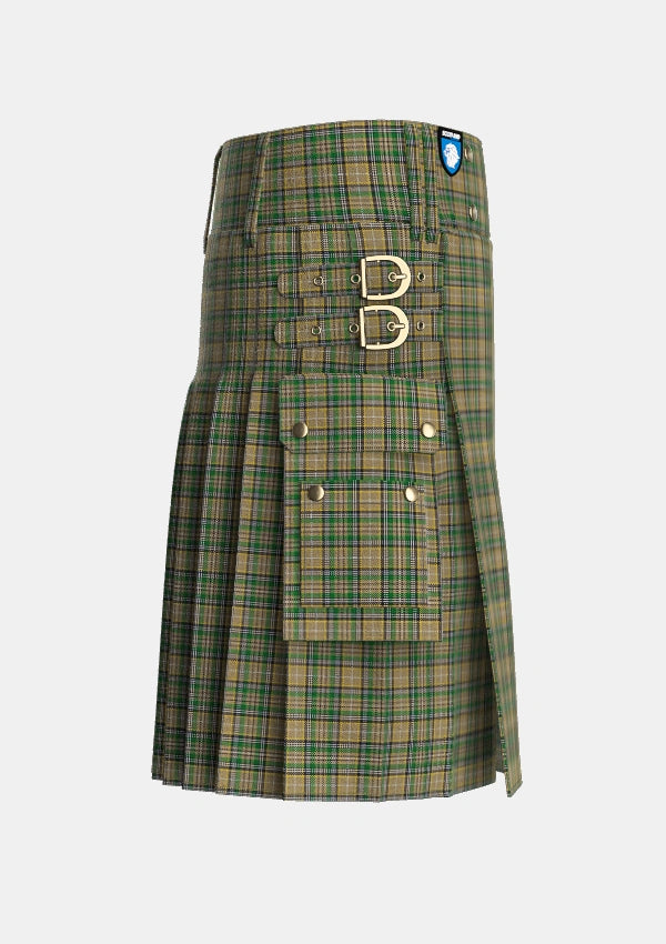 Utility_OFarrell_Tartan_1875_kilt_right_image_with_pleated_design_and_adjustable_buckles_for_men