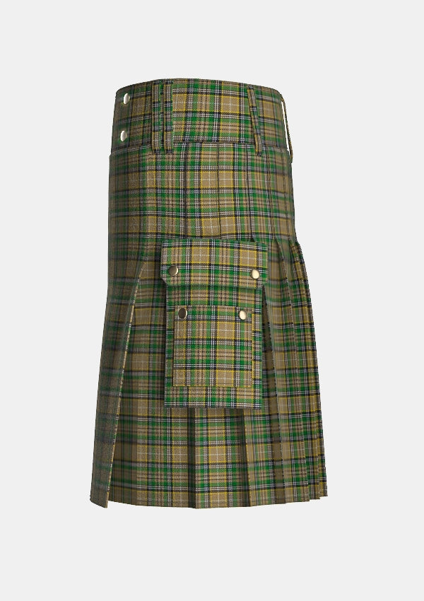 Utility_O_Farrell_Tartan_1875_kilt_left_image_with_pleated_design_and_adjustable_buckles_for_men