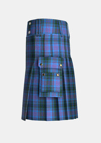Utility_O_donnell_tartan_kilt_left_image_with_pleated_design_and_adjustable_buckles_for_men