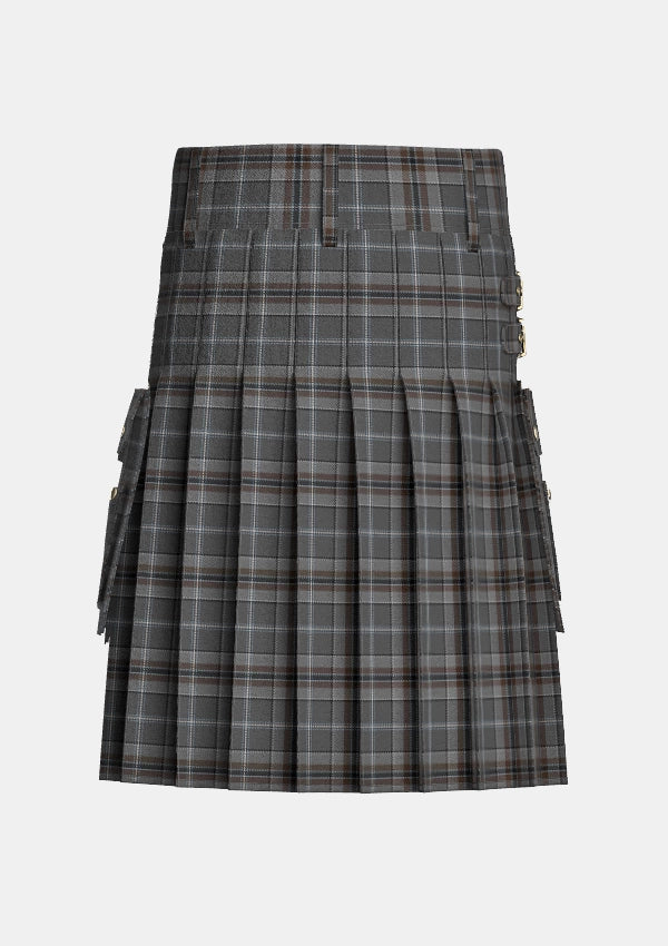 Utility_Oban_Mist_Tartan_11010_kilt_back_image_with_pleated_design_and_adjustable_buckles_for_men