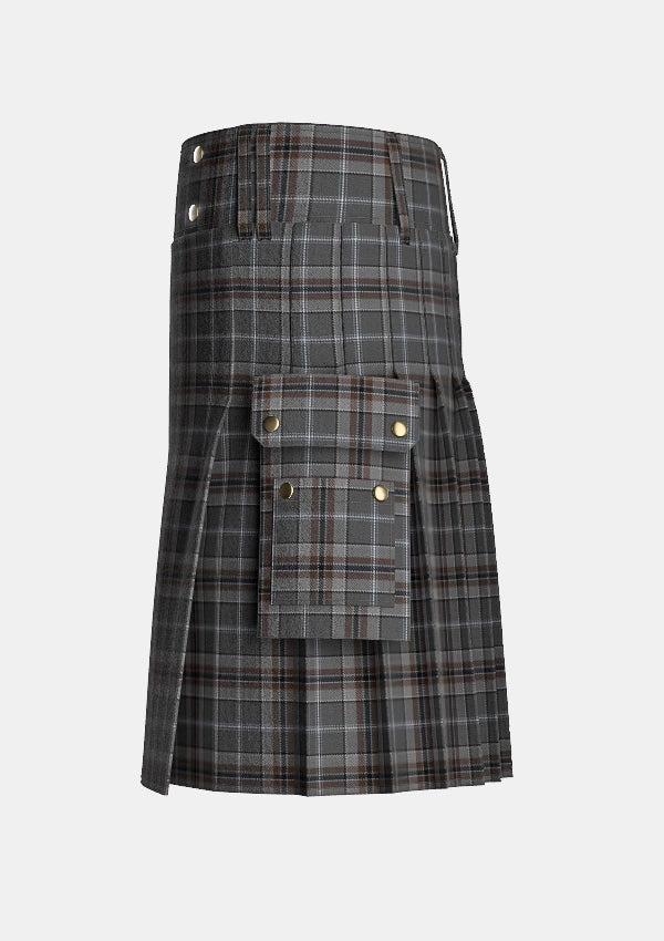 Utility_Oban_Mist_Tartan_11010_kilt_left_image_with_pleated_design_and_adjustable_buckles_for_men