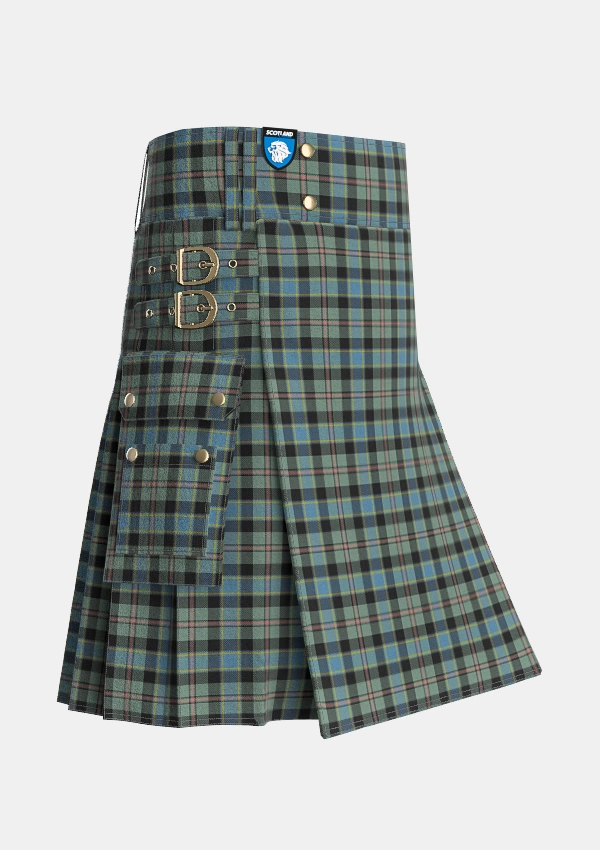 Utility_Ogilvie_of_Inverarity_VS_1_Ochterlonie_Tartan_6082_kilt_side_image_with_pleated_design_and_adjustable_buckles_for_men