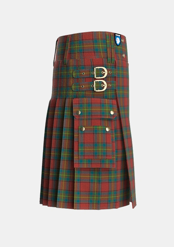Utility_Oliver_Dress_Red_Tartan_1606_kilt_right_image_with_pleated_design_and_adjustable_buckles_for_men