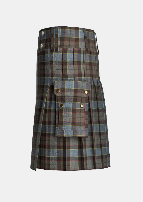 Utility_Outlander_tartan_11113_kilt_left_image_with_pleated_design_and_adjustable_buckles_for_men