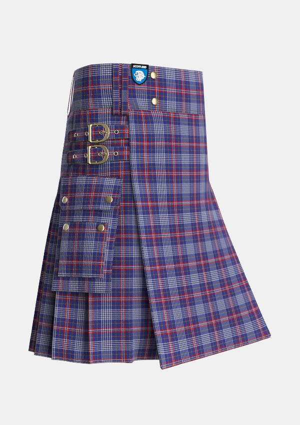 Utility_Parker_Dress_USA_Tartan_6446_kilt_side_image_with_pleated_design_and_adjustable_buckles_for_men