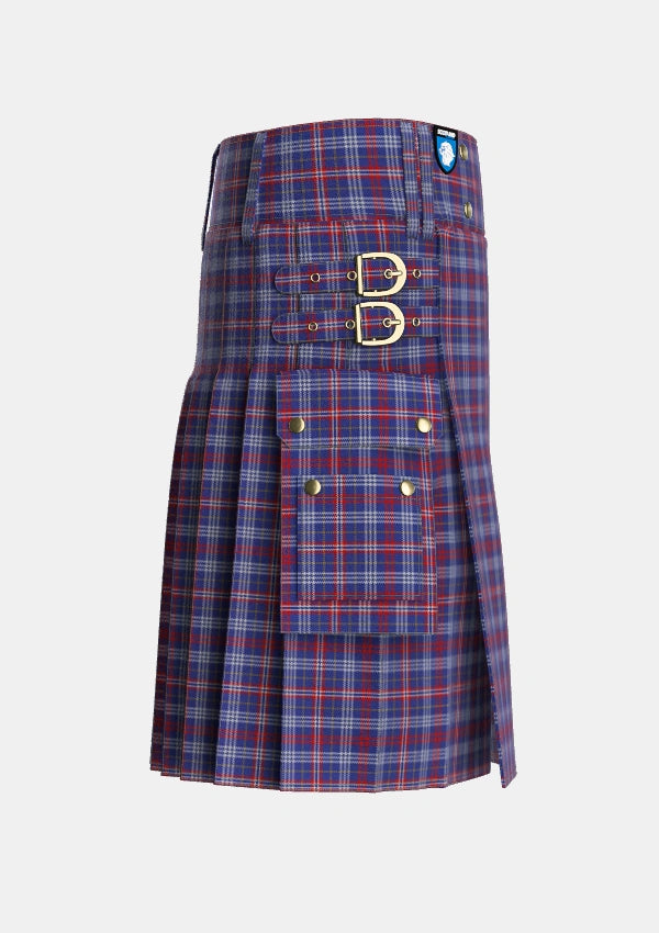 Utility_Parker_USA_Tartan_6445_kilt_right_image_with_pleated_design_and_adjustable_buckles_for_men