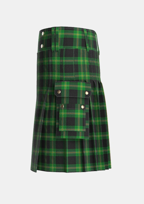 Utility_Perry_Hunting_Green_Personal_Tartan_1119_kilt_left_image_with_pleated_design_and_adjustable_buckles_for_men