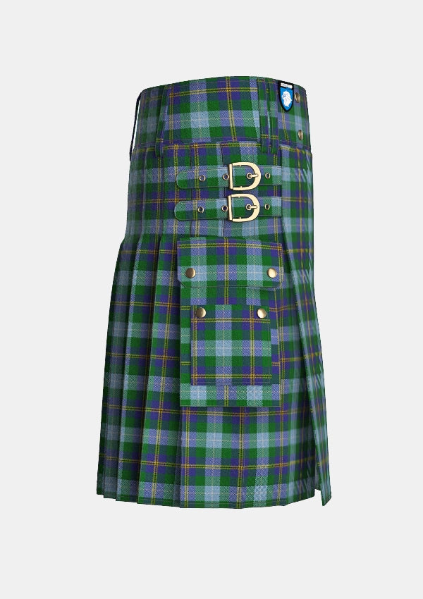 Utility_Porteous_Tartan_1264_kilt_right_image_with_pleated_design_and_adjustable_buckles_for_men