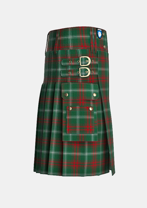 Utility_Prince_of_Wales_tartan_3306_kilt_right_image_with_pleated_design_and_adjustable_buckles_for_men