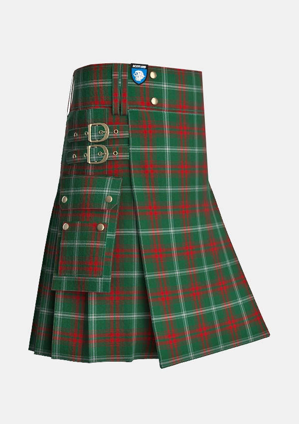 Utility_Prince_of_Wales_tartan_3306_kilt_side_image_with_pleated_design_and_adjustable_buckles_for_men