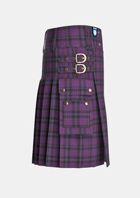 Utility_Purple_Tartan_kilt_right_image_with_pleated_design_and_adjustable_buckles_for_men