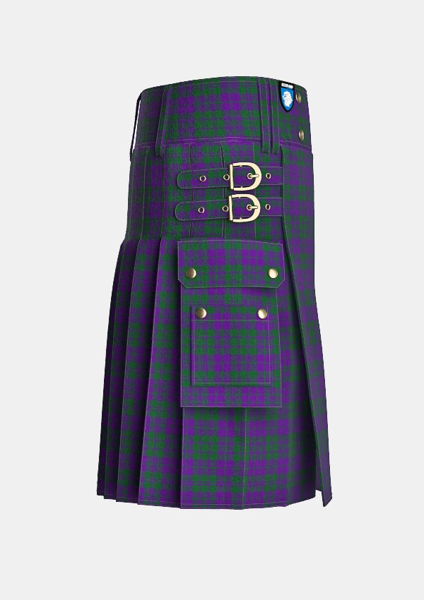 Utility_Rae_Tartan_100_kilt_right_image_with_pleated_design_and_adjustable_buckles_for_men