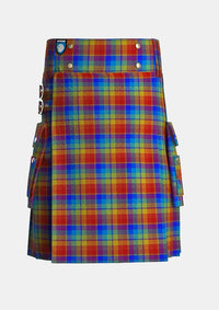 Utility_Rainbow_tartan_2675_kilt_front_image_with_pleated_design_and_adjustable_buckles_for_men