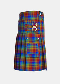 Utility_Rainbow_tartan_2675_kilt_right_image_with_pleated_design_and_adjustable_buckles_for_men
