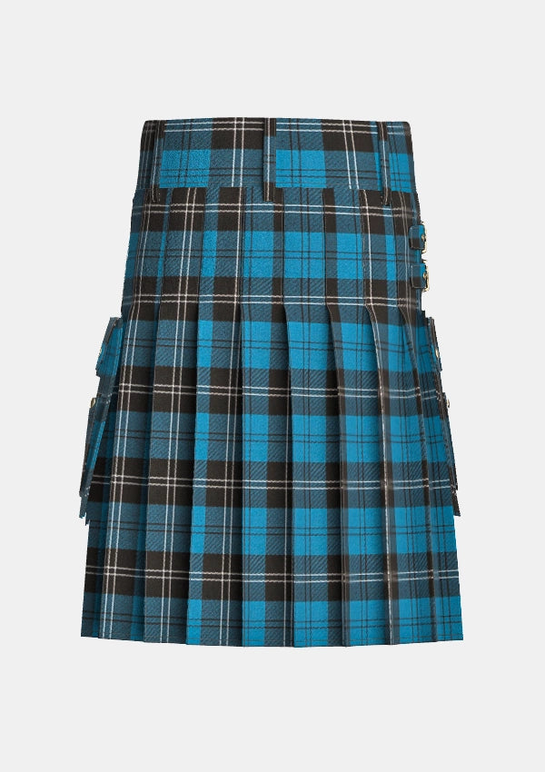Utility_Ramsay_Blue_tartan_259_kilt_back_image_with_pleated_design_and_adjustable_buckles_for_men