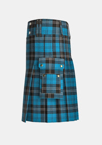Utility_Ramsay_Blue_tartan_259_kilt_left_image_with_pleated_design_and_adjustable_buckles_for_men