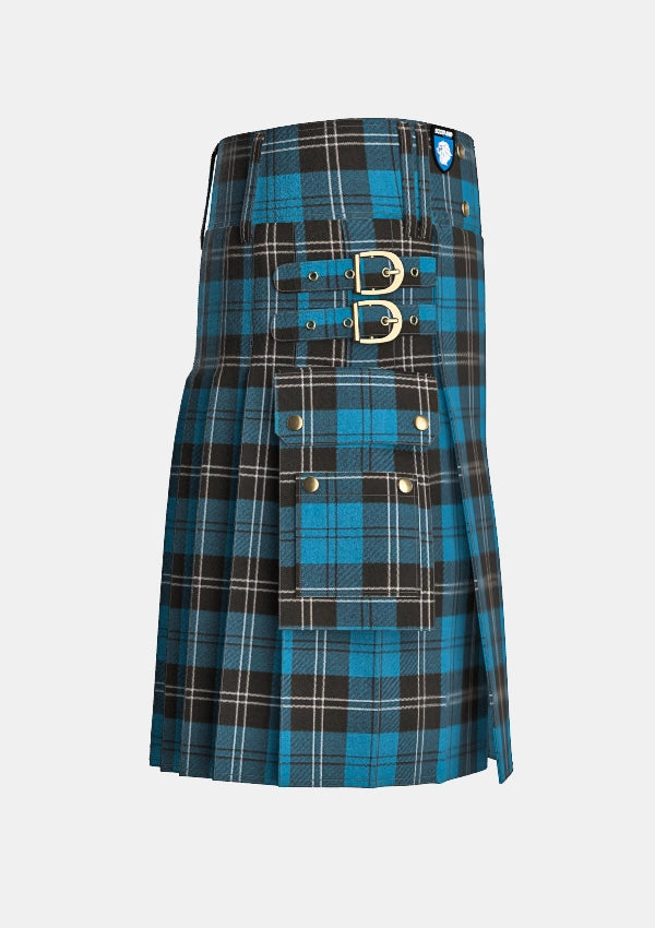 Utility_Ramsay_Blue_tartan_259_kilt_right_image_with_pleated_design_and_adjustable_buckles_for_men