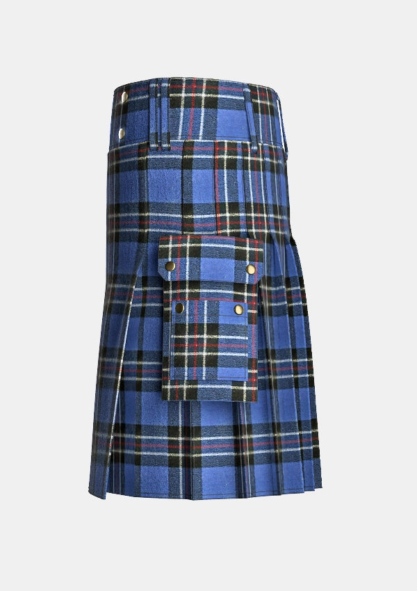 Utility_Rangers_tartan_kilt_left_image_with_pleated_design_and_adjustable_buckles_for_men