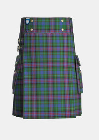Utility_Rankin_tartan_188_kilt_front_image_with_pleated_design_and_adjustable_buckles_for_men