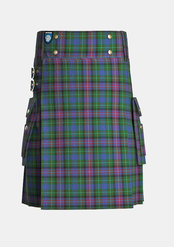 Utility_Rankin_tartan_188_kilt_front_image_with_pleated_design_and_adjustable_buckles_for_men