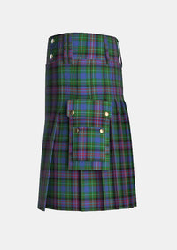 Utility_Rankin_tartan_188_kilt_left_image_with_pleated_design_and_adjustable_buckles_for_men