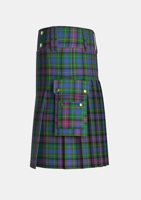 Utility_Rankin_tartan_188_kilt_left_image_with_pleated_design_and_adjustable_buckles_for_men