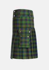 Utility_Reid_Green_Tartan_2066_kilt_left_image_with_pleated_design_and_adjustable_buckles_for_men