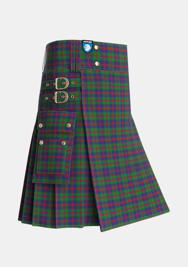Utility_Robertson_Struan_Tartan_530_kilt_side_image_with_pleated_design_and_adjustable_buckles_for_men