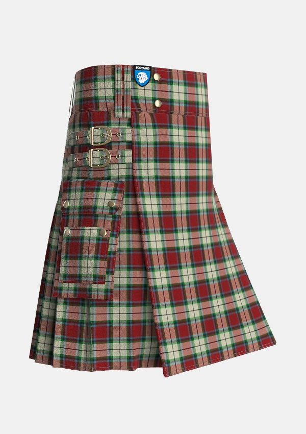 Utility_Rose_White_Dress_Tartan_1227_kilt_side_image_with_pleated_design_and_adjustable_buckles_for_men