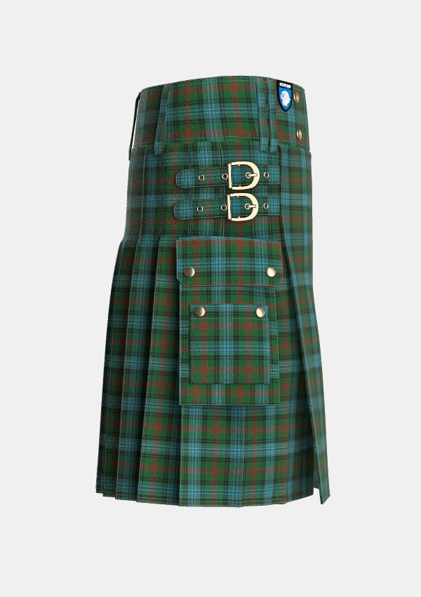 Utility_Ross_Hunting_4_Tartan_710_kilt_right_image_with_pleated_design_and_adjustable_buckles_for_men