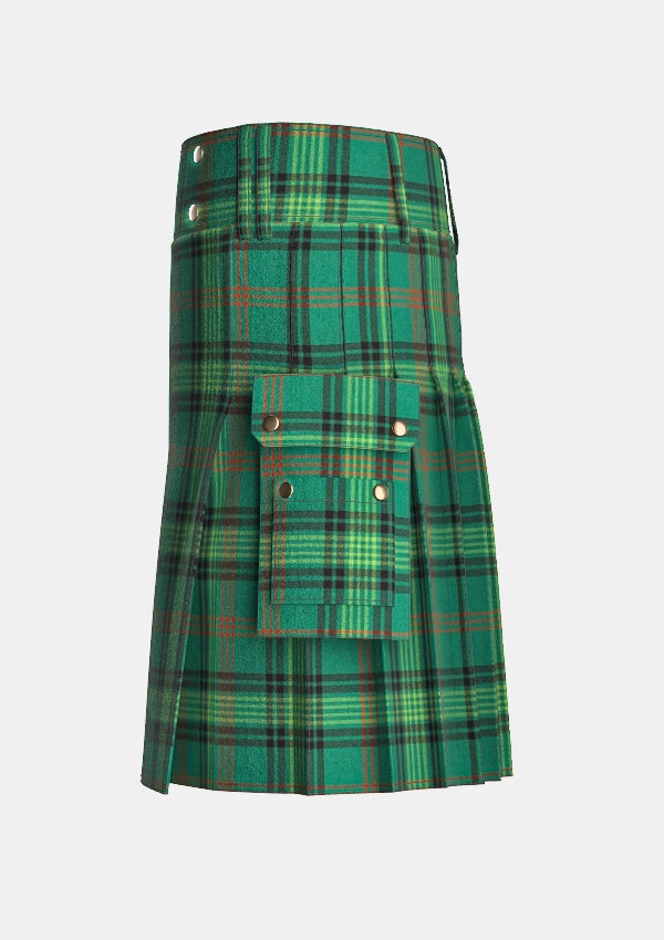 Utility_Ross_Hunting_tartan_756_kilt_left_image_with_pleated_design_and_adjustable_buckles_for_men