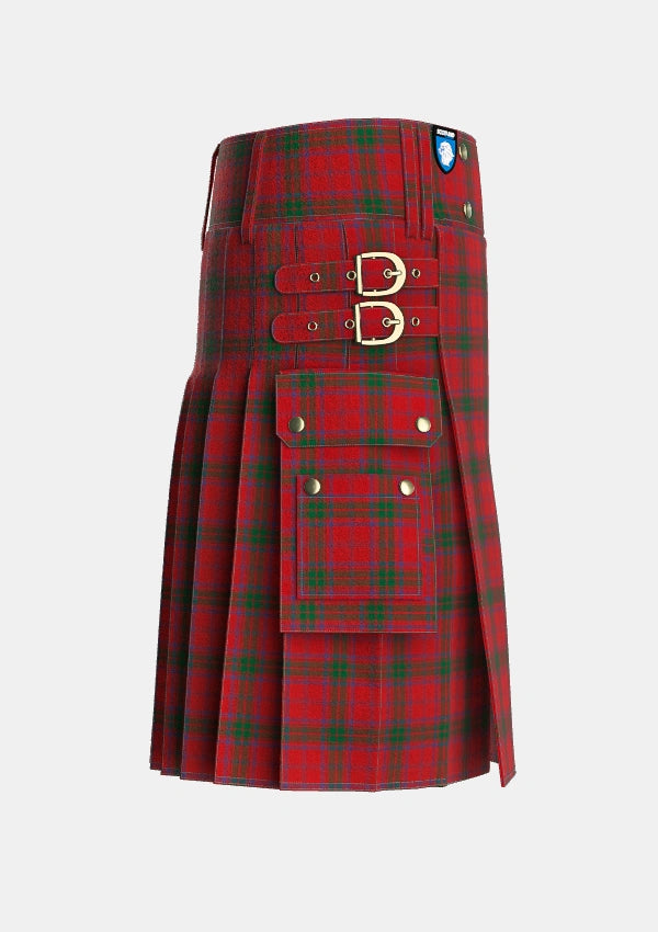 Utility_Ross_Two_Tartan_462_kilt_right_image_with_pleated_design_and_adjustable_buckles_for_men