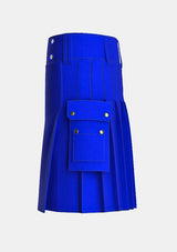 Utility_Royal_Blue_Tartan_kilt_left_image_with_pleated_design_and_adjustable_buckles_for_men