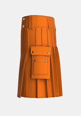 Utility_Saffron_Tartan_kilt_left_image_with_pleated_design_and_adjustable_buckles_for_men