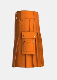 Utility_Saffron_Tartan_kilt_left_image_with_pleated_design_and_adjustable_buckles_for_men