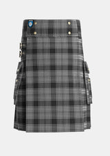 Utility_Scott_Black_and_White_Tartan_1245_kilt_front_image_with_pleated_design_and_adjustable_buckles_for_men