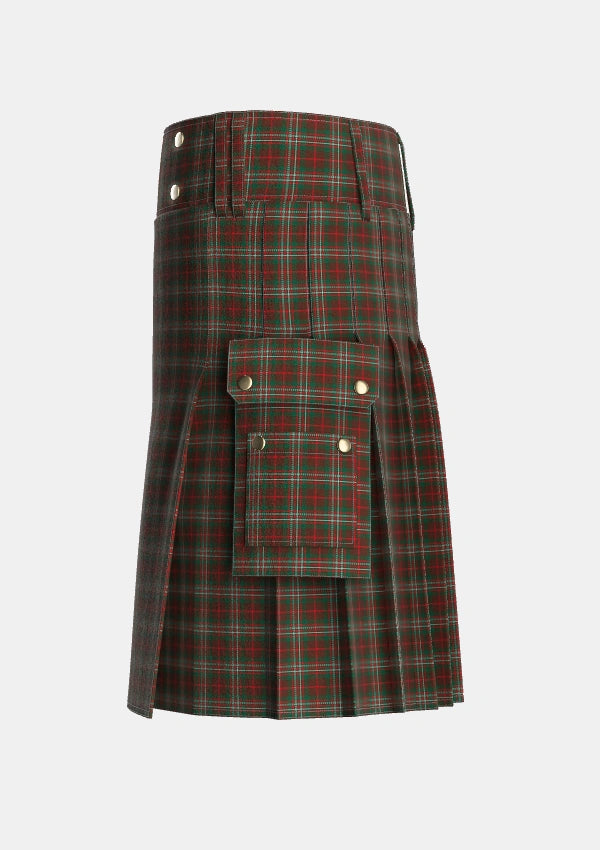 Utility_Scott_Hunting_Tartan_1546_kilt_left_image_with_pleated_design_and_adjustable_buckles_for_men