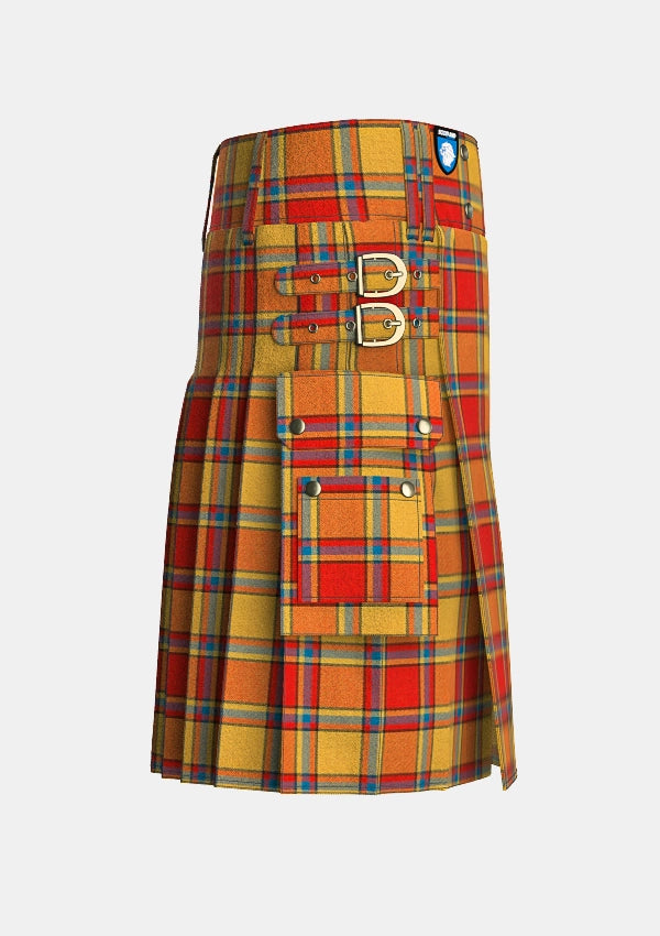 Utility_Scrimgeour_Tartan_1627_kilt_right_image_with_pleated_design_and_adjustable_buckles_for_men