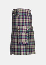 Utility_Shiel_Purple_Tartan_7583_kilt_left_image_with_pleated_design_and_adjustable_buckles_for_men